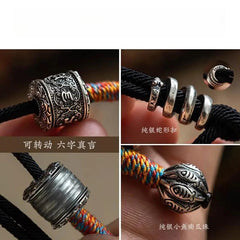Tibetan Silver Hand-woven Six-character Mantra Bracelet Amulet Bangle Jewelry 07FC0E-D4 - KOEEK