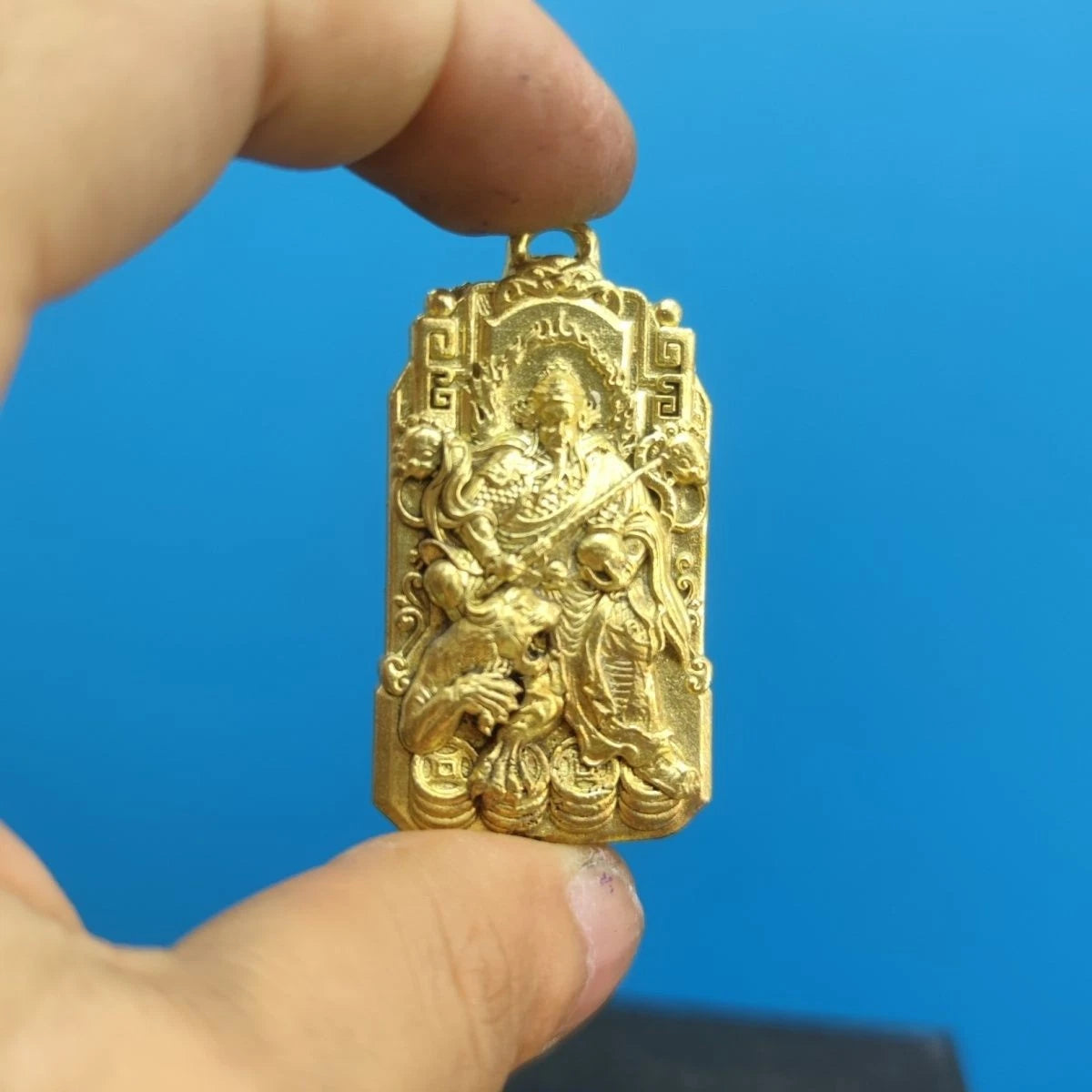 Brass Taoist Zhao Gongming Wealth God Pendant Tag Talisman Keychain Charm 07FC0E-D4 - KOEEK