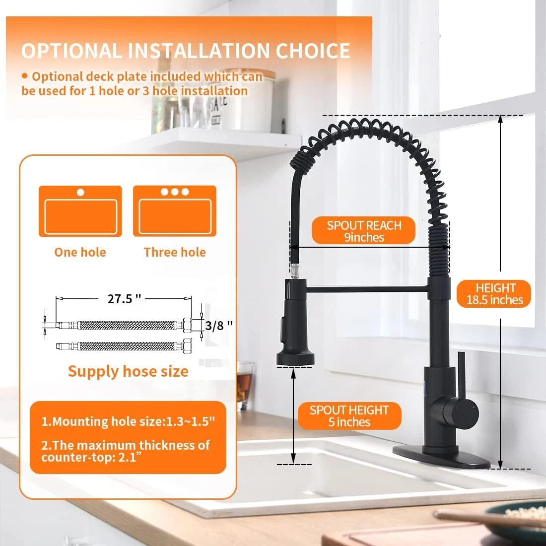 Black Kitchen Faucet with Pull Down Sprayer Stainless Steel Utility RV, Wet Bar 07FC0E-D4 - KOEEK