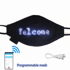 LED Programmable Cotton Face Mask Custom Sign USB Rechargeable Halloween Party 07FC0E-D4 - KOEEK