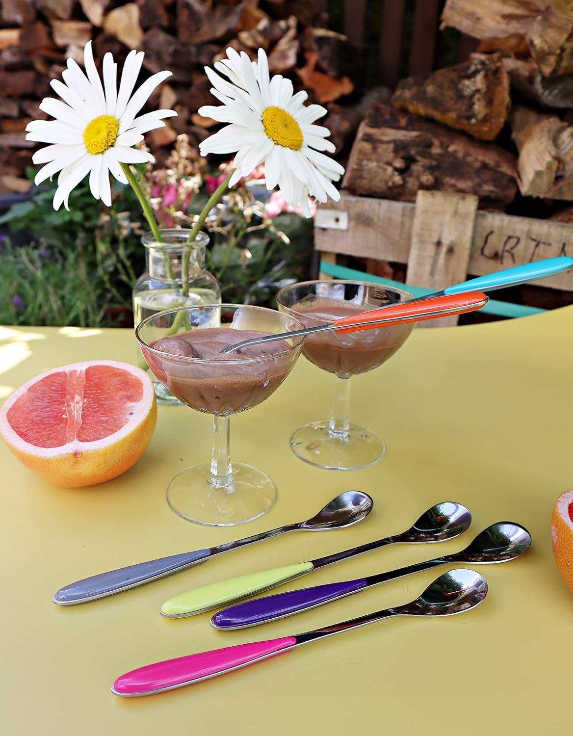 used Exzact Ice-cream Sundae Spoons 6pcs Stainless Steel Assorted Colours -