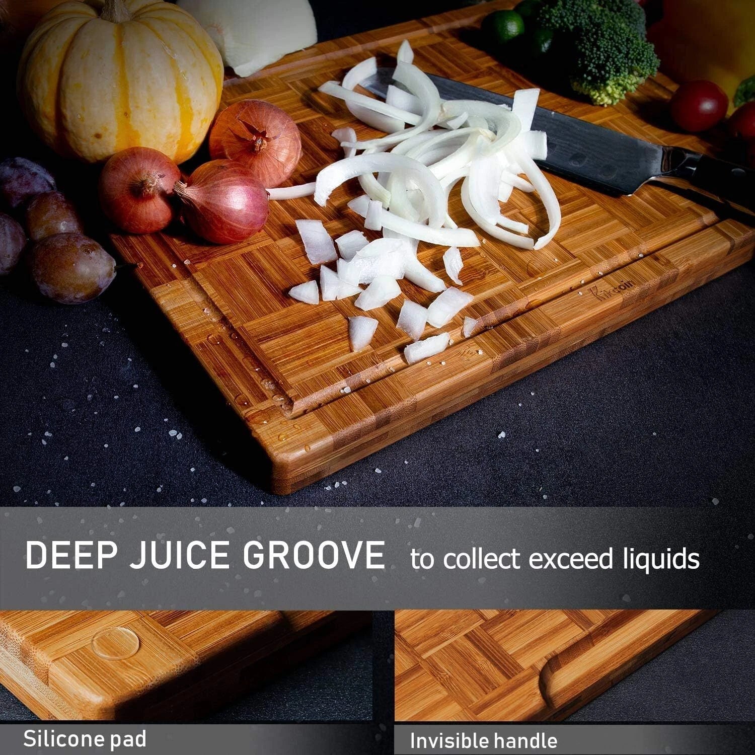 Extra Large Bamboo Cutting Boards, (Set of 3) Chopping Boards with Juice Groove 07FC0E-D4 - KOEEK