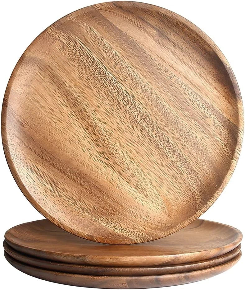 Wooden Dinner Plates, 11 Inch Round Wood Dinner Plates Set of 4 07FC0E-D4 - KOEEK