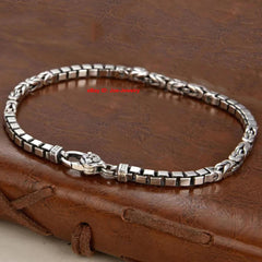 Pure 925 Sterling Silver 4MM Byzantine and Box Link Chain Bracelet 7.87inch 07FC0E-D4 - KOEEK