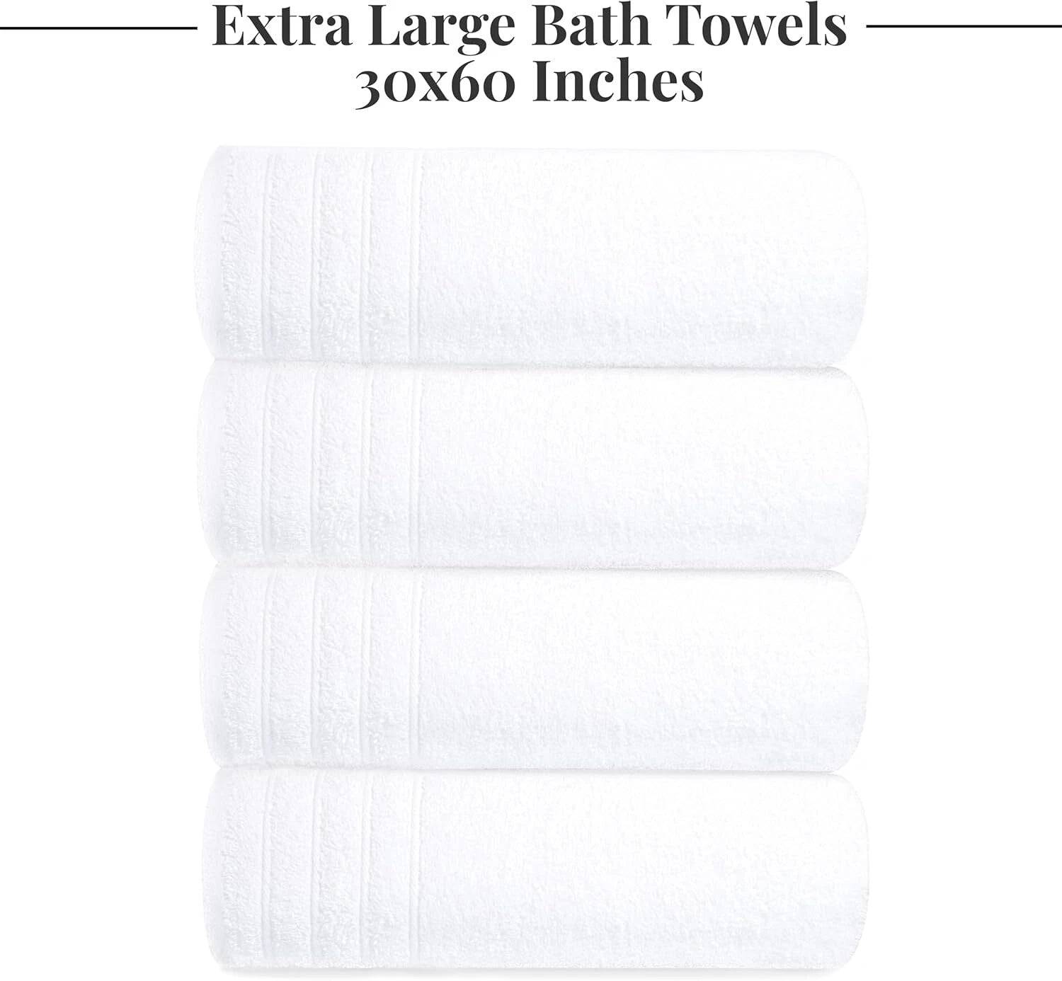 Pack of 4 Extra Large Bath Towels 30 x 60 Inches,  Cotton, Larger & Lighter 07FC0E-D4 - KOEEK
