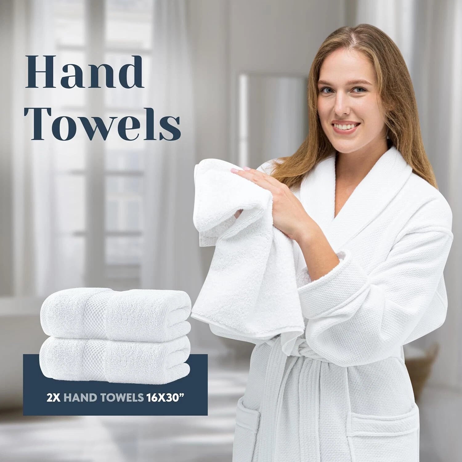 Luxury White Bath Towel Set of 8 Pieces -  Turkish Cotton Highly Absorbent 07FC0E-D4 - KOEEK
