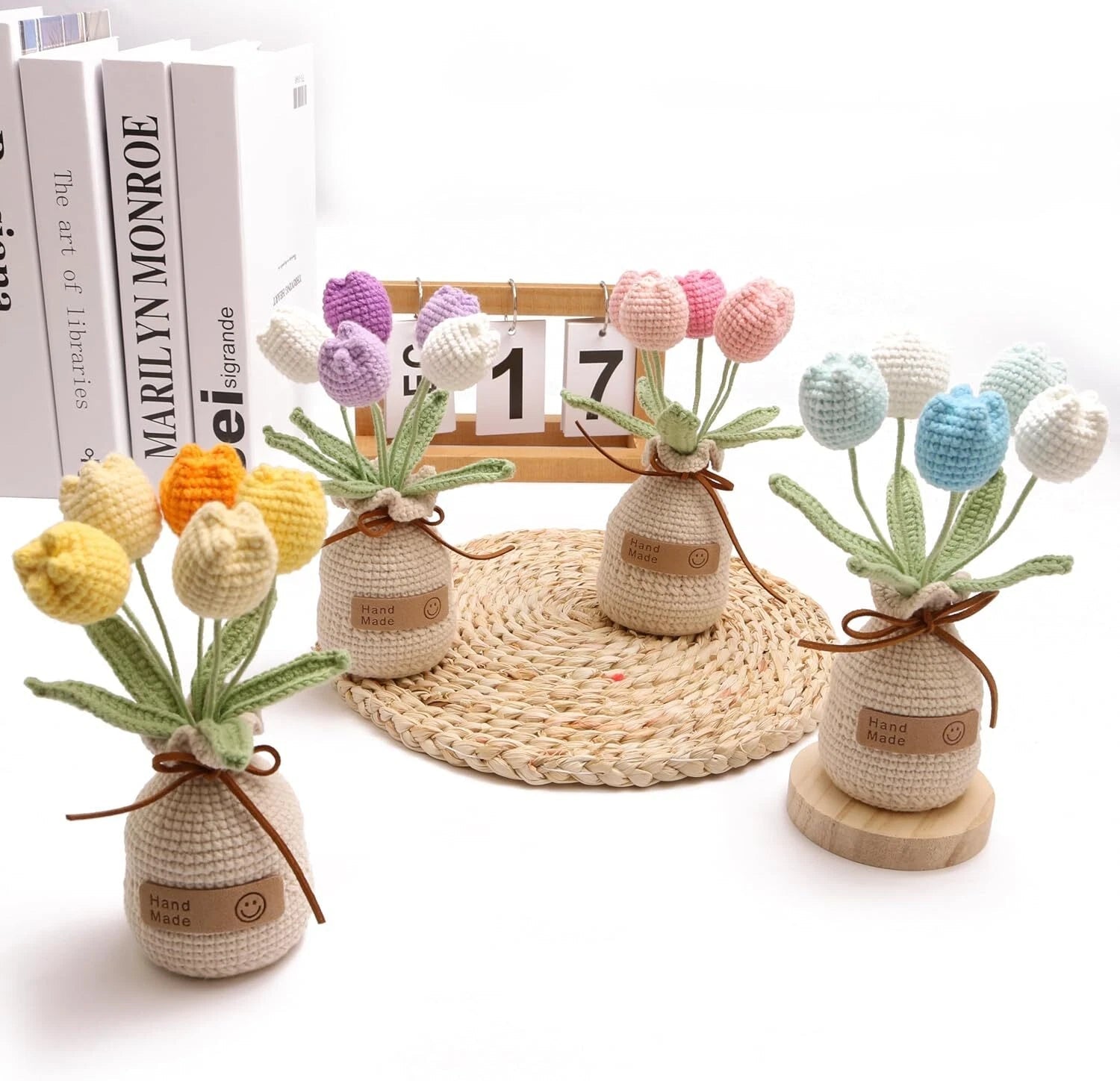Crochet Woven Tulips with Wool,Simulation Plant Crochet Hand-Woven Flowers 07FC0E-D4 - KOEEK