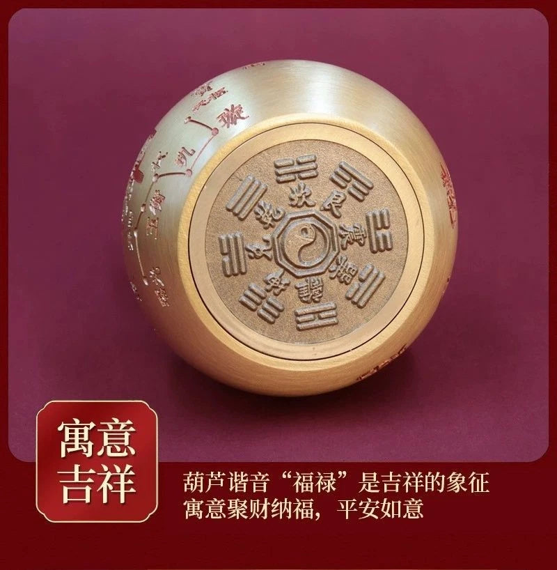 Brass Wealth Gourd Figurine Bagua Fu Lu Desk Decor Feng Shui Ornament 07FC0E-D4 - KOEEK