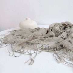 Womens  Flax Linen Floral Scarf  Soft Breathable Elegant Stole Neckerchief 07FC0E-D4 - KOEEK