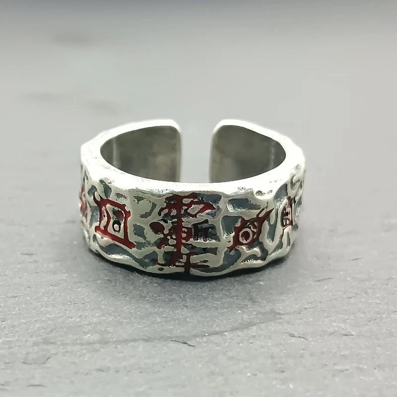 Silver Plated Hammered Open Ring Adjustable Ziweihui Wuyue Talisman 07FC0E-D4 - KOEEK