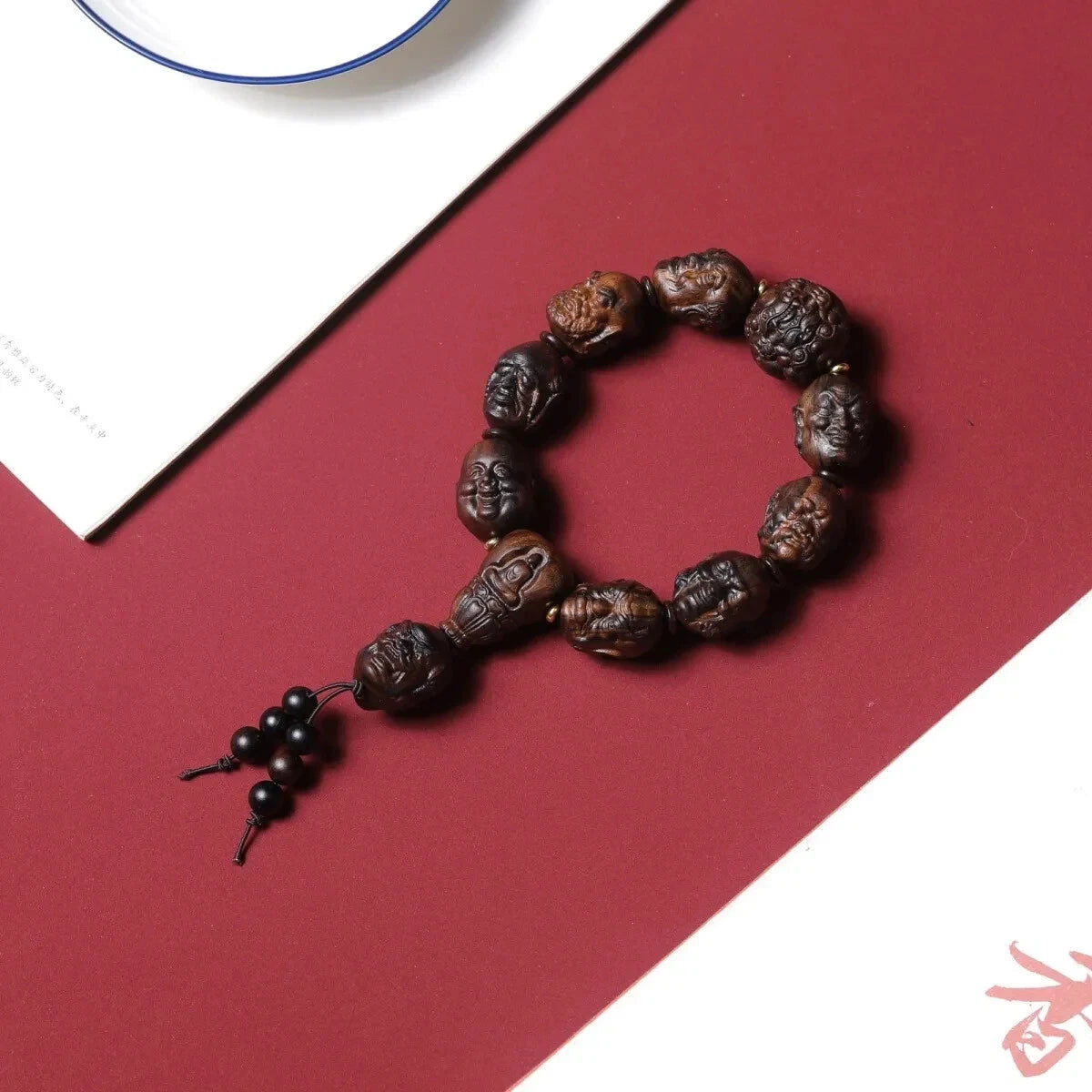 Natural Agarwood Carving Eighteen Arhats Buddha Prayer Beads Men  Bracelet 07FC0E-D4 - KOEEK
