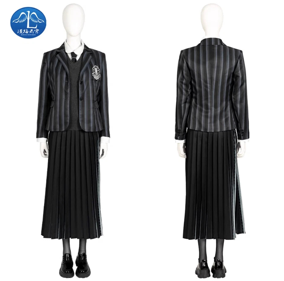 Tv Wednesday Addams Wednesday Cosplay School Uniform Suit Costumes Pleated Skirt 07FC0E-D4 - KOEEK