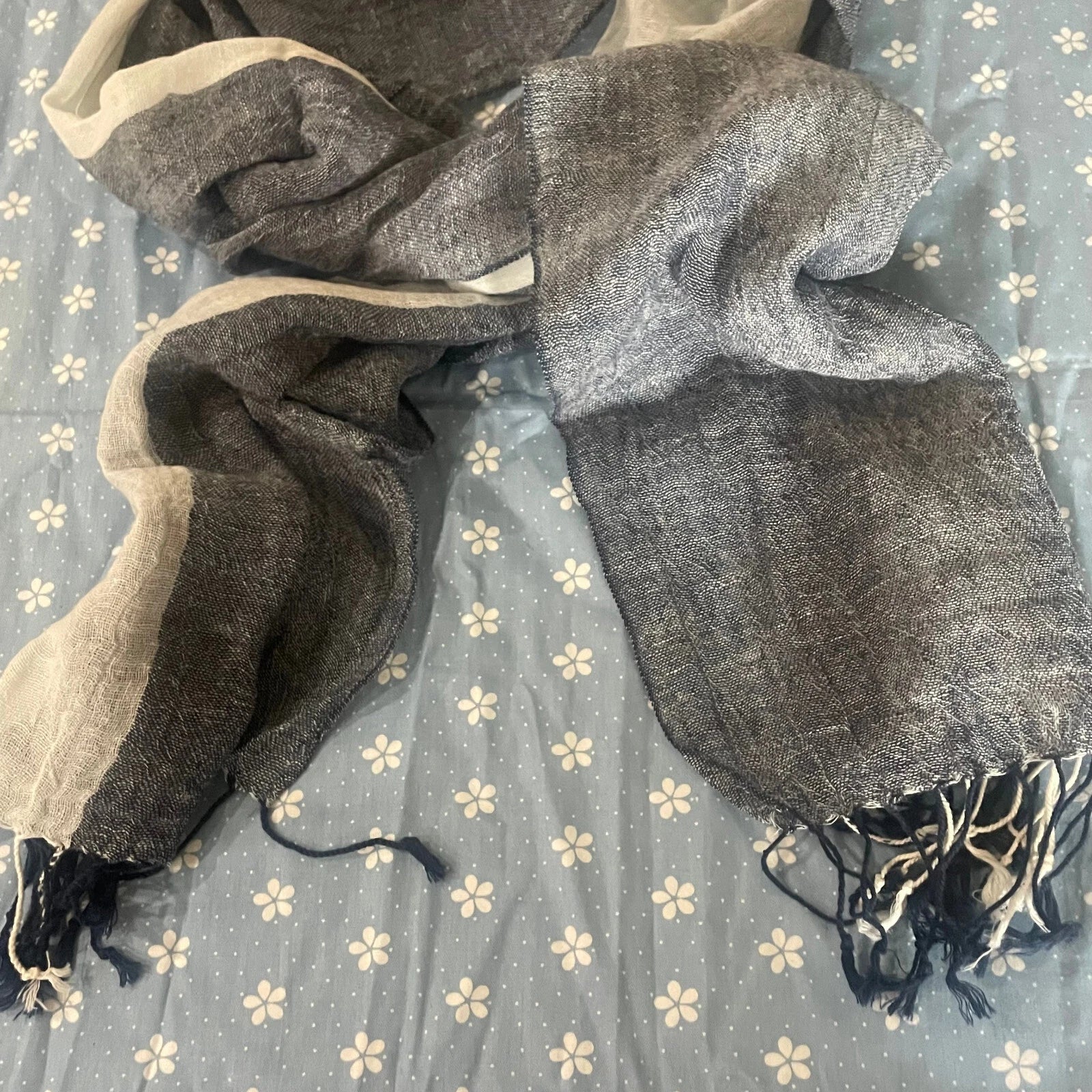 Mens Flax Linen Scarf Gray White Breathable Unisex Shawl Neckerchief Scarves 07FC0E-D4 - KOEEK