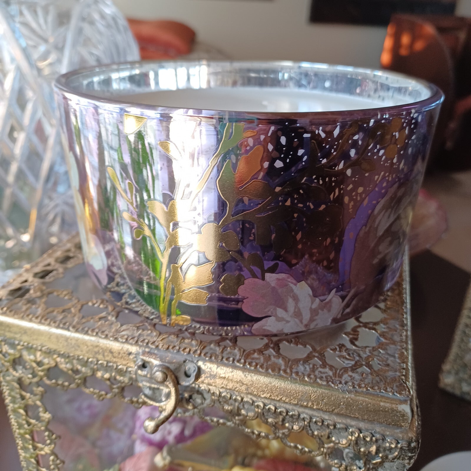 ANTHROPOLOGIE CANDLE ADA FLORAL SUEDED ROSE MERCURY GLASS CANDLE HUGE 23.03 OZ ANTHROPOLOGIE - KOEEK