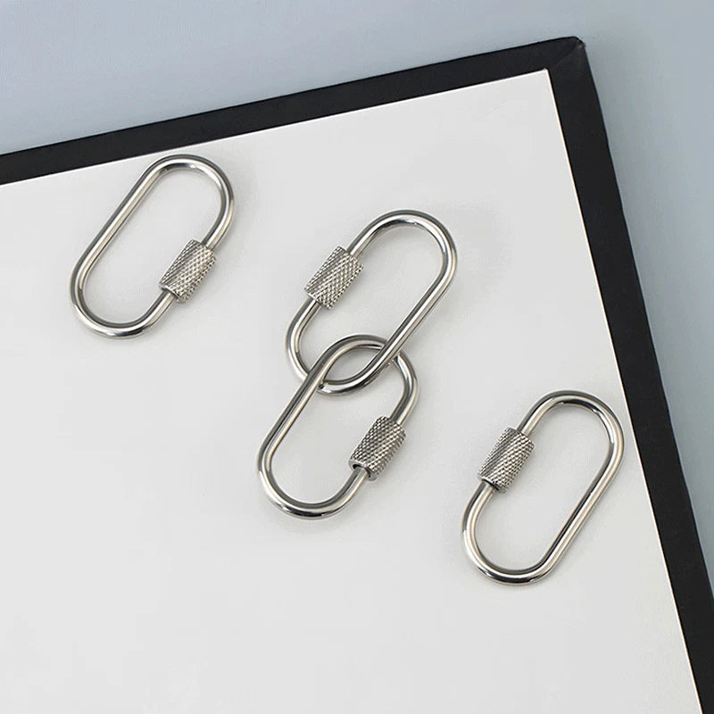 2pcs Mini Climbing Stainless Steel Screw Carabiner Lock Clasp Keychain Clip Hook 07FC0E-D4 - KOEEK