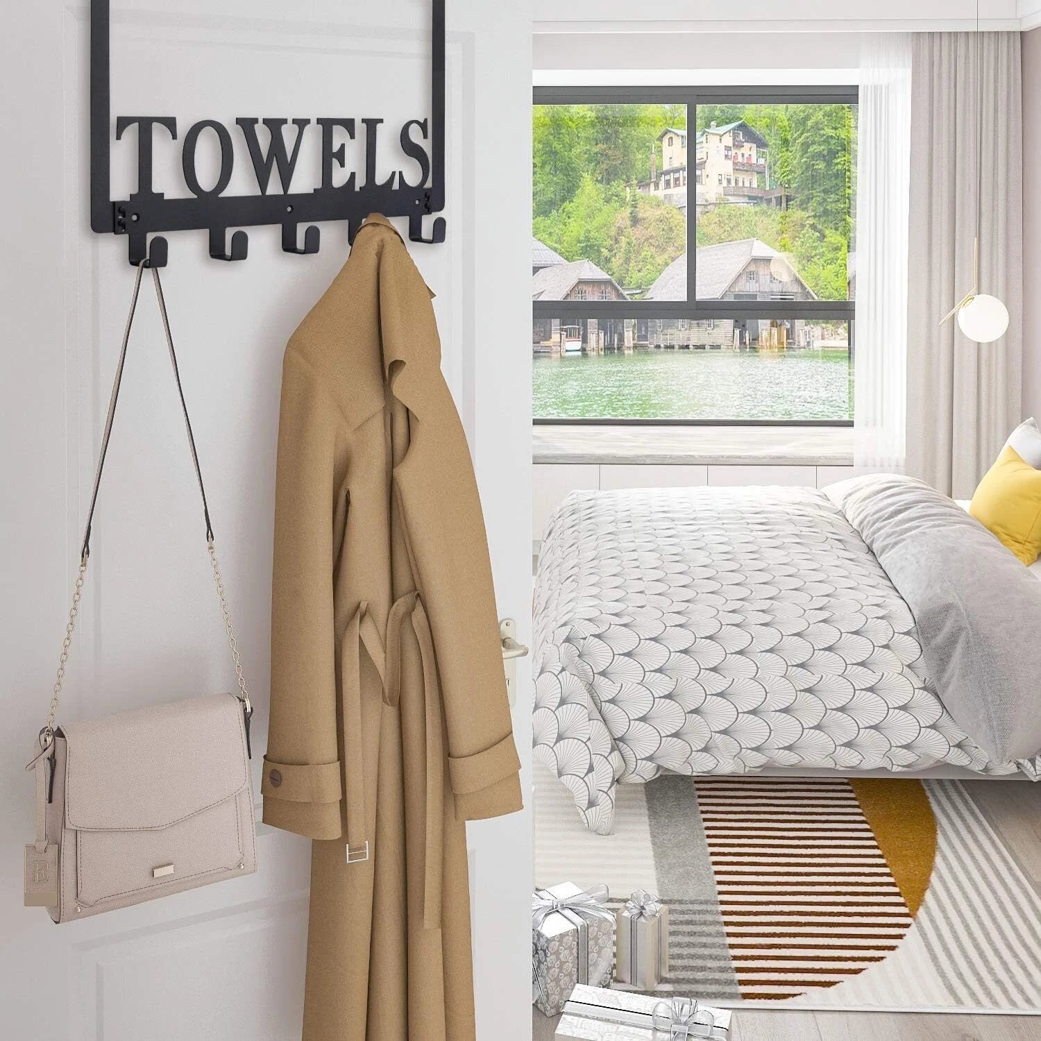 Over The Door Hooks, Towel Holder for Bathroom,Door Mount Towel Rack for Bedroom 07FC0E-D4 - KOEEK