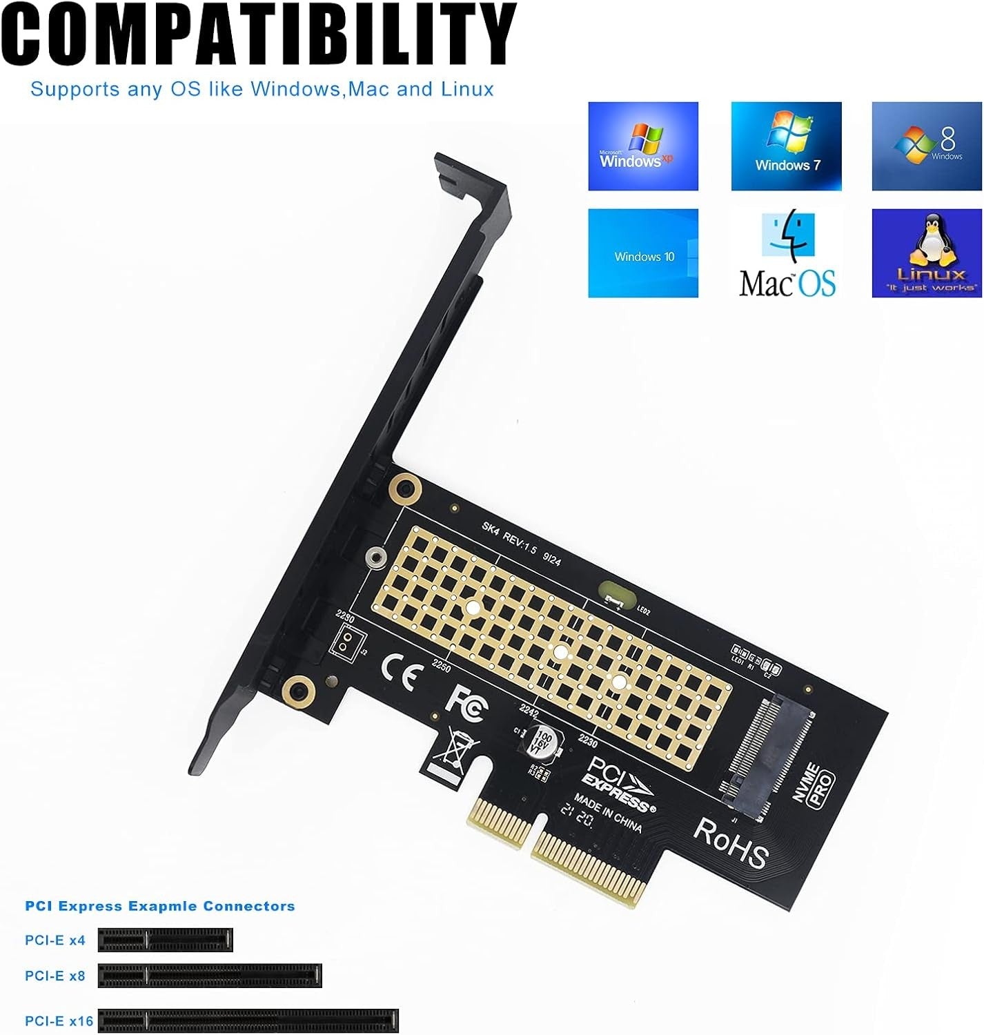 new M.2 NVME SSD to PCIe 3.0/4.0 x4 Adapter with Aluminum Heatsink Solution... 07FC0E-D4 - KOEEK