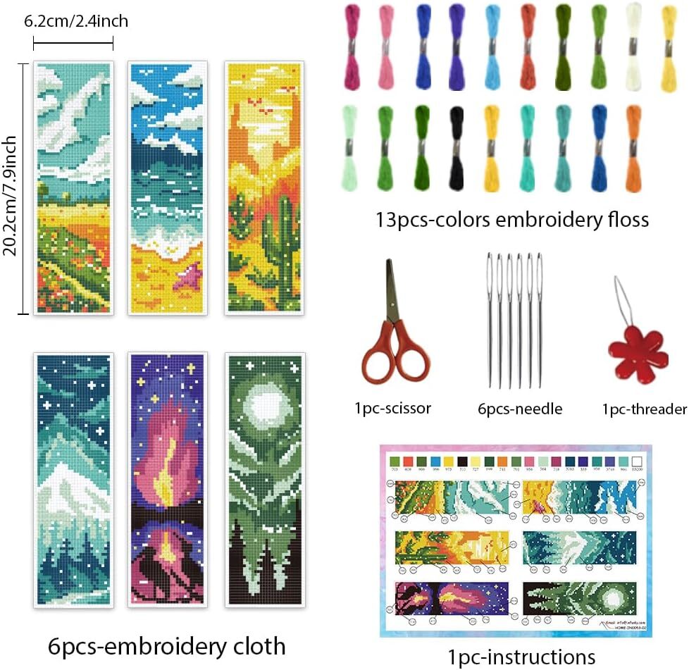 new INFUNLY 6pcs Scenery Cross Stitch Bookmark Kit DIY Beach Stamped blue INFUNLY - KOEEK
