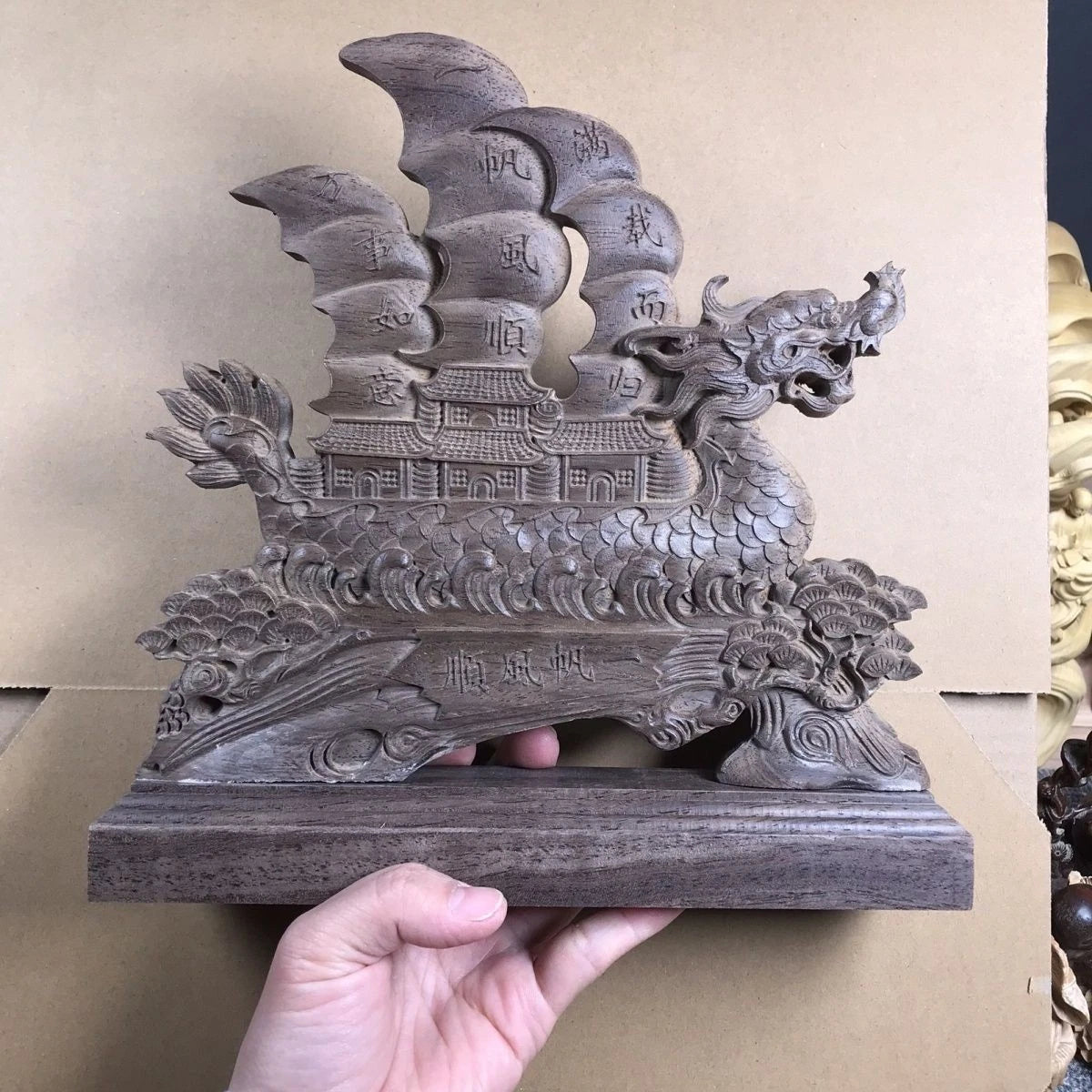 24cm Vietnamese Agarwood Zhuang Dragon Boat Feng Shui Sailing Figurine Decor 07FC0E-D4 - KOEEK
