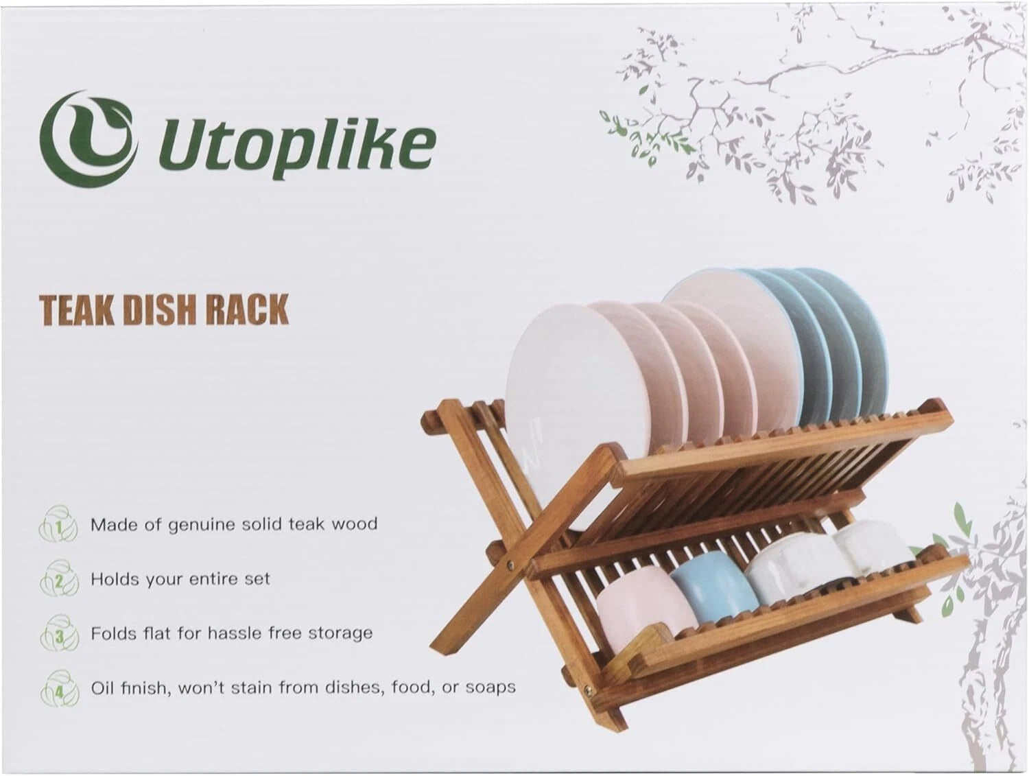 Compact Teak Dish Rack Foldable 2 Tier Dish Rack Dish Drying Rack 07FC0E-D4 - KOEEK