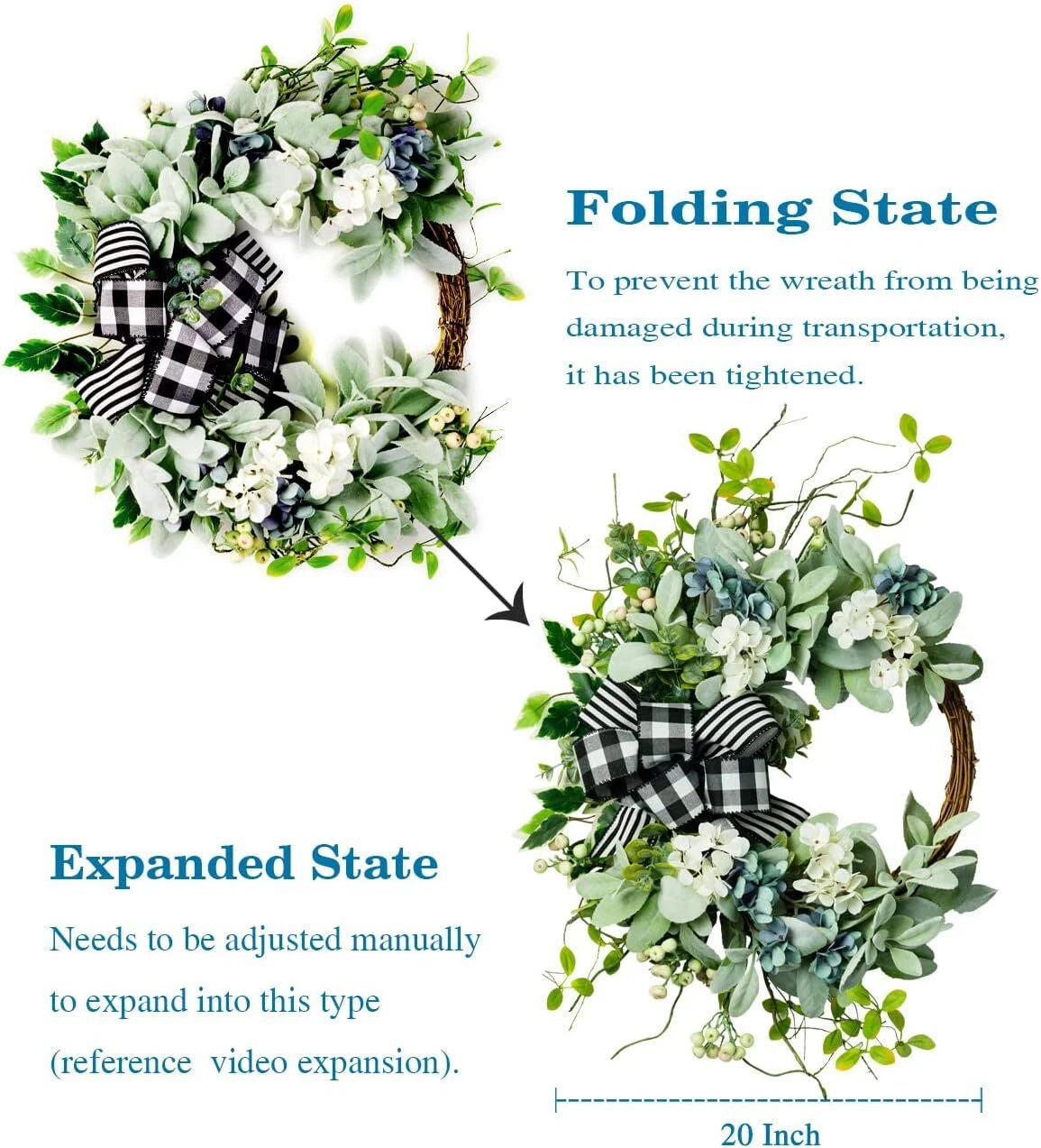 For front door wreath, 20-inch green farmhouse artificial wreath 07FC0E-D4 - KOEEK