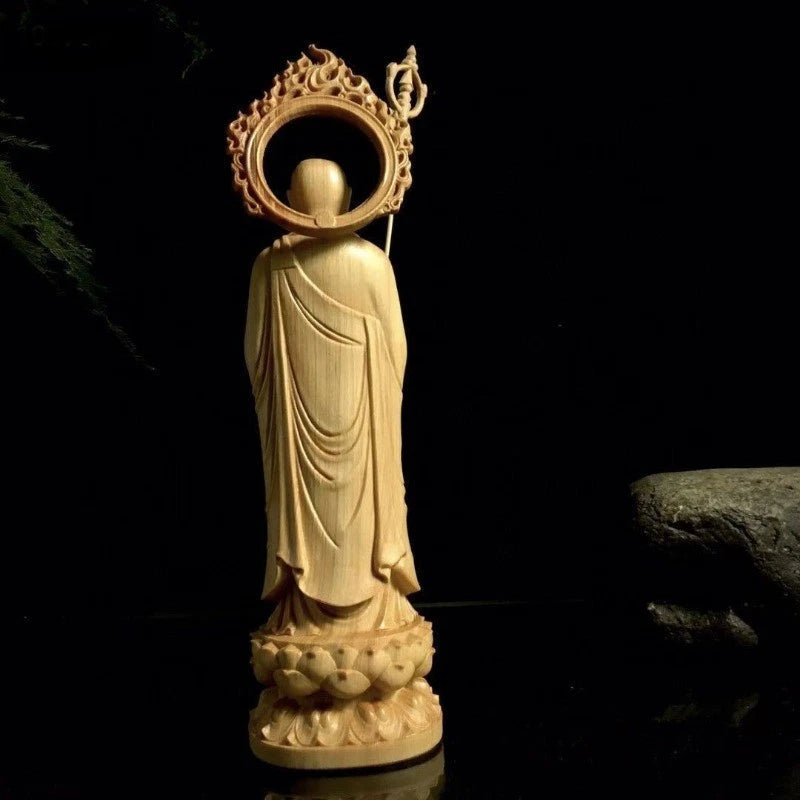 Natural Thuja Wood Carved Ksitigarbha Bodhisattva Statue Home Decor 07FC0E-D4 - KOEEK
