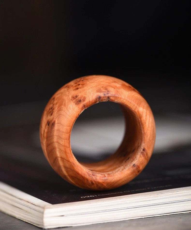 Liangshan Thuja Burl Thumb Ring Band Unisex Handheld Worry Ring 07FC0E-D4 - KOEEK