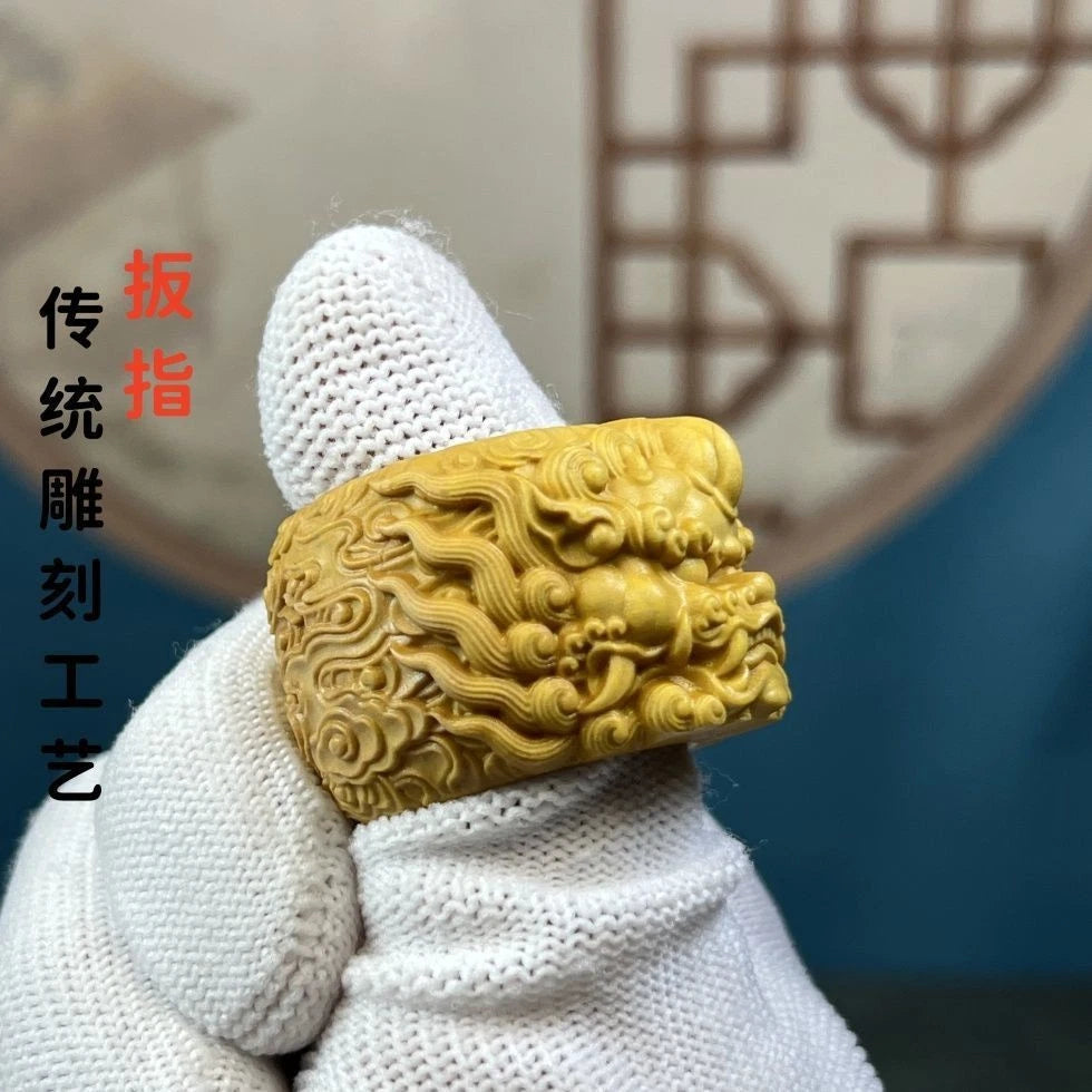 Boxwood Carved Pi Xiu Ring Wealth Hand Piece Fidget Decor Gift for Men 07FC0E-D4 - KOEEK