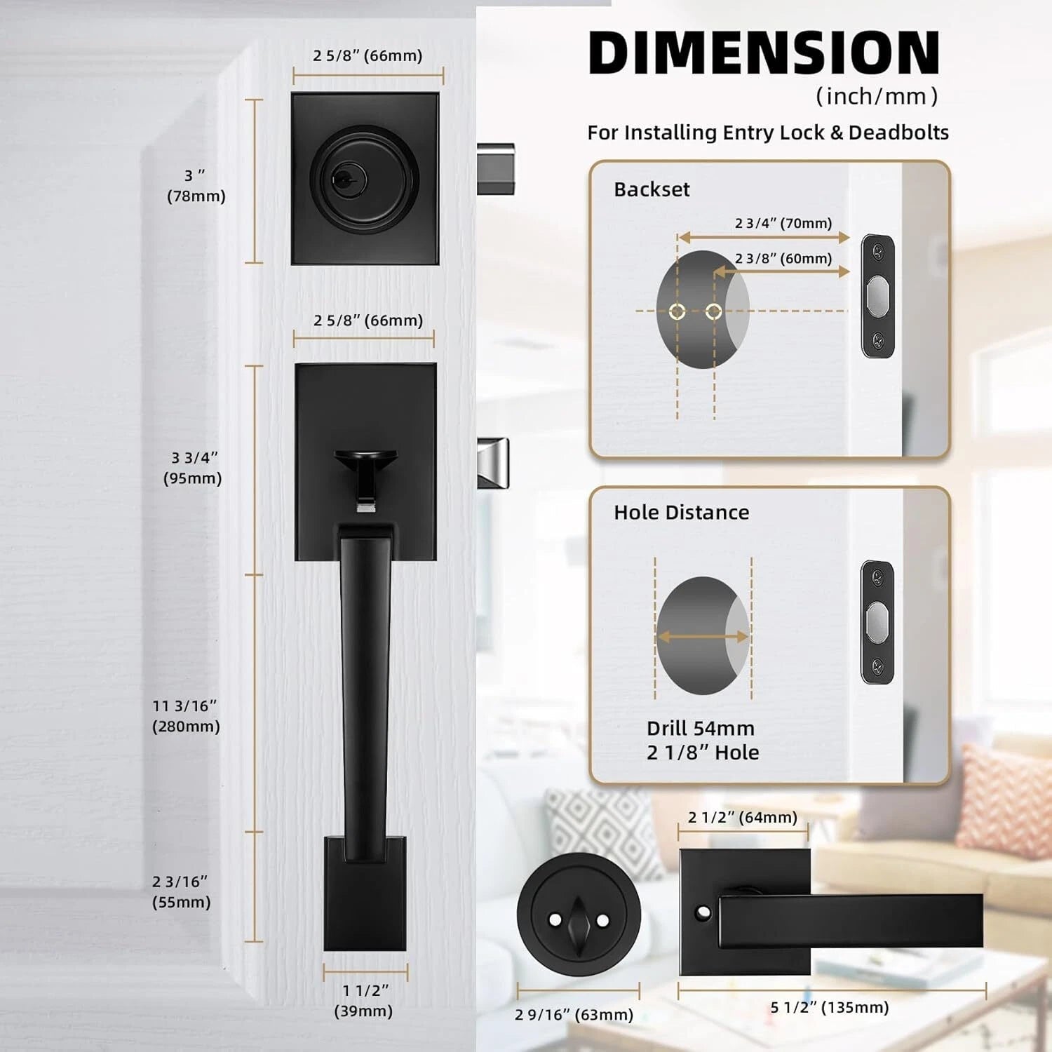 Front Door Handle and Anti-theft Lock Set,Front Door Lock SetExterior Door Locks 07FC0E-D4 - KOEEK