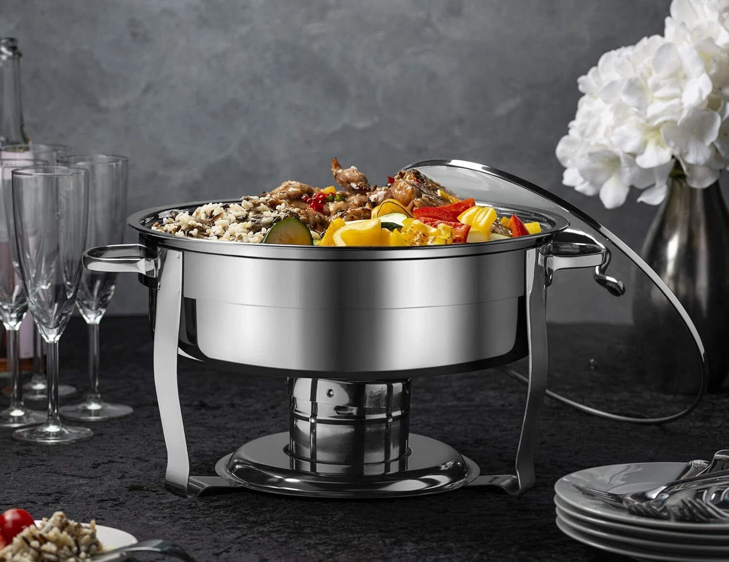 Heated Plate Set for Buffet, Catering Food Warmer, Stainless Steel, 4.5-Quart 07FC0E-D4 - KOEEK