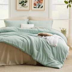 King Size Sage Green Comforter Set, 7 Piece Lightweight King Size Bedding Set 07FC0E-D4 - KOEEK