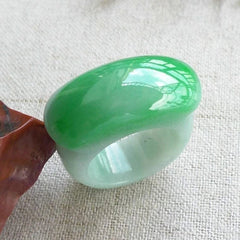 Natural Green Hetian Jade Saddle Ring Chinese Jadeite Amulet Fashion Charm 07FC0E-D4 - KOEEK