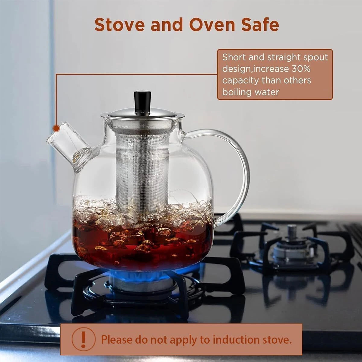 1500ml(50oz) Glass Teapot with Removable Infuser, Stovetop Safe Large Tea Pot 07FC0E-D4 - KOEEK