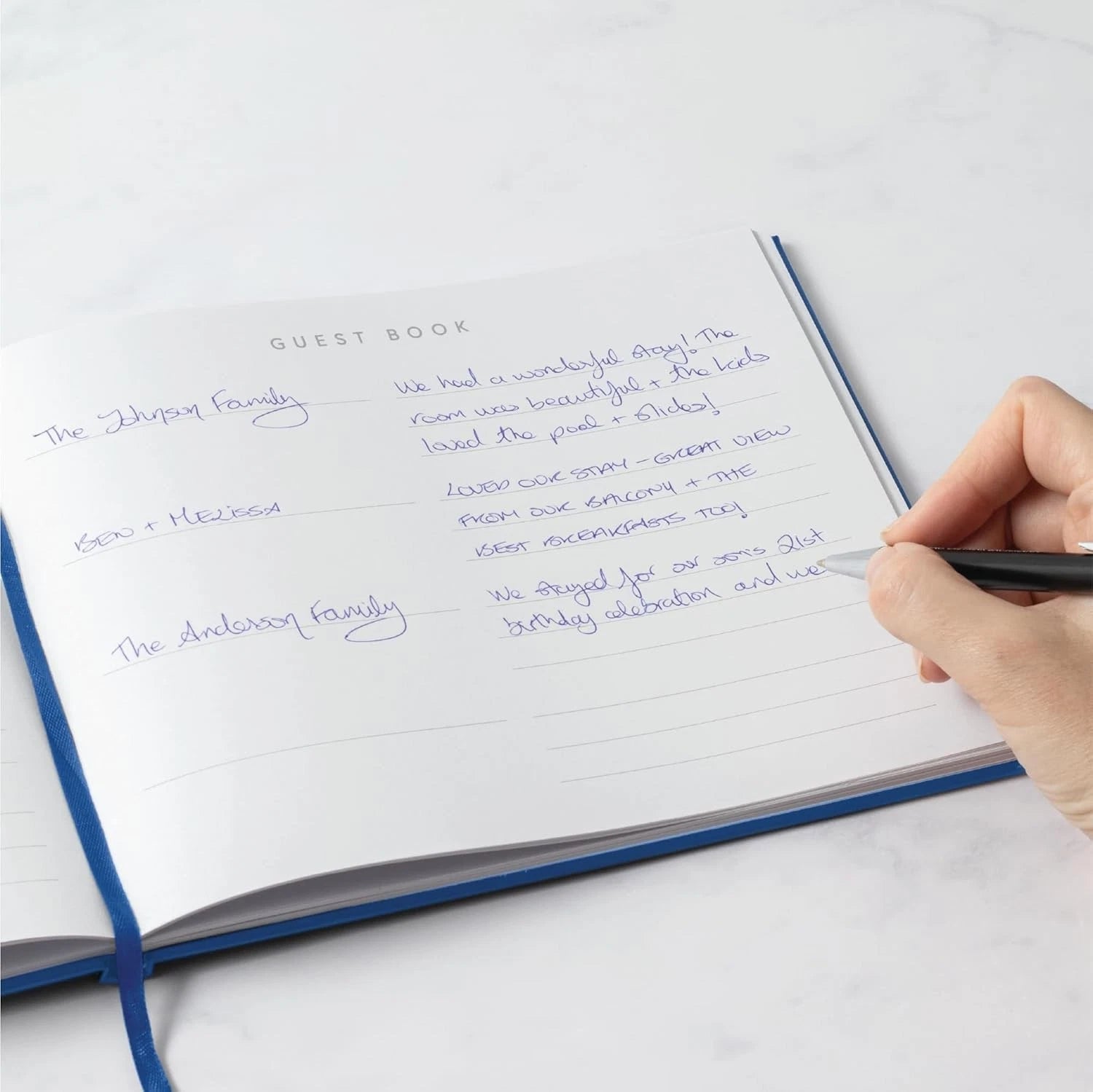 Classic black guest book, leather cover, 112 pages, 9 x 7 inches - Blue 07FC0E-D4 - KOEEK
