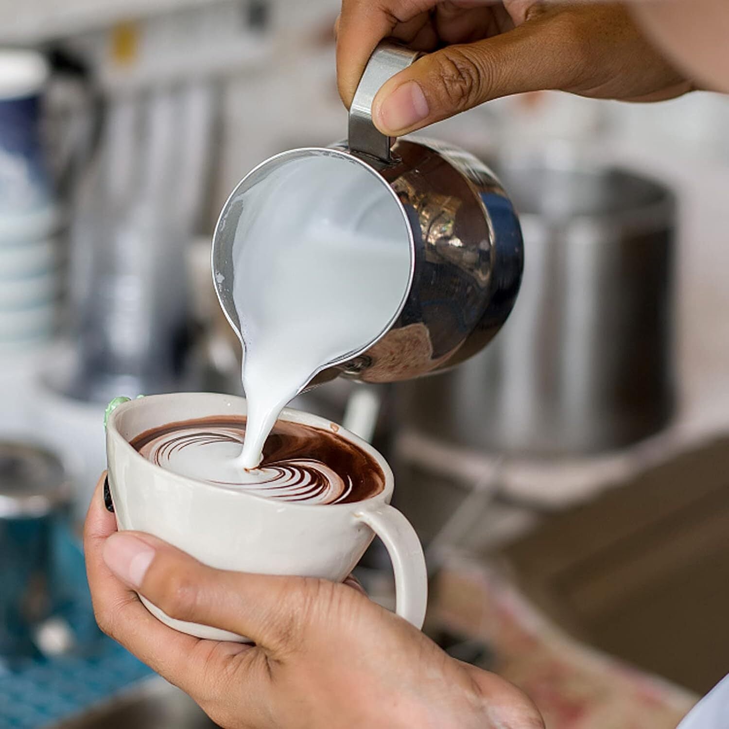 new Milk Frothing Pitchers 20 oz, Stainless Steel Espresso Steaming 20oz, Silver