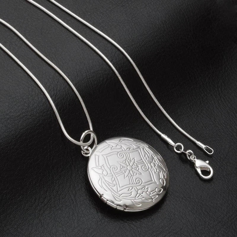 925 Sterling Silver Photo Locket Necklace Pendant Women Jewelry Couple Best Gift 07FC0E-D4 - KOEEK