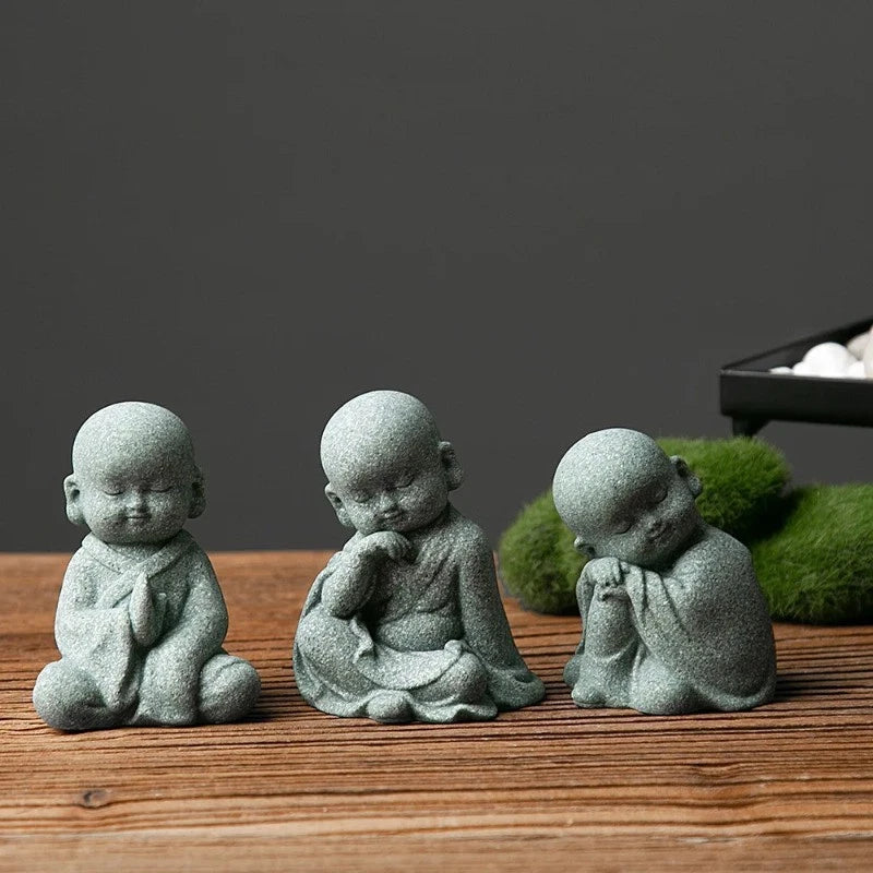 1Pc Buddhist Monks Figurine Buddha Stone Statue Chinese Fengshui Zen Decoration 07FC0E-D4 - KOEEK