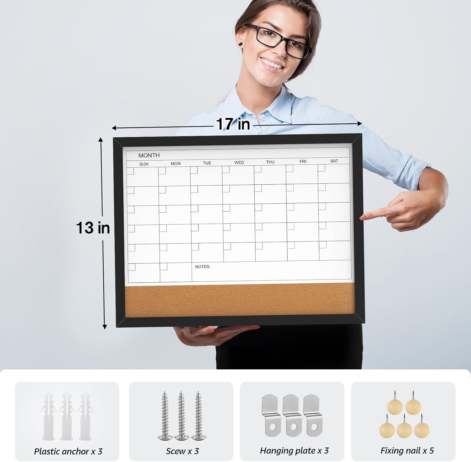 new MaxGear Dry Erase Board Calendar Whiteboard for Wall, 17” 13"W x 17"H, Black MAXGEAR - KOEEK