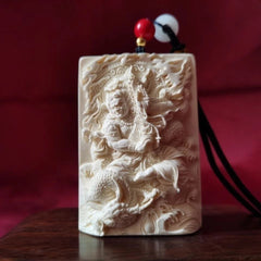 Unisex Carved Amulet Buddhist Talisman Tagua Nut Fudo Myoo Pendant Necklace 07FC0E-D4 - KOEEK