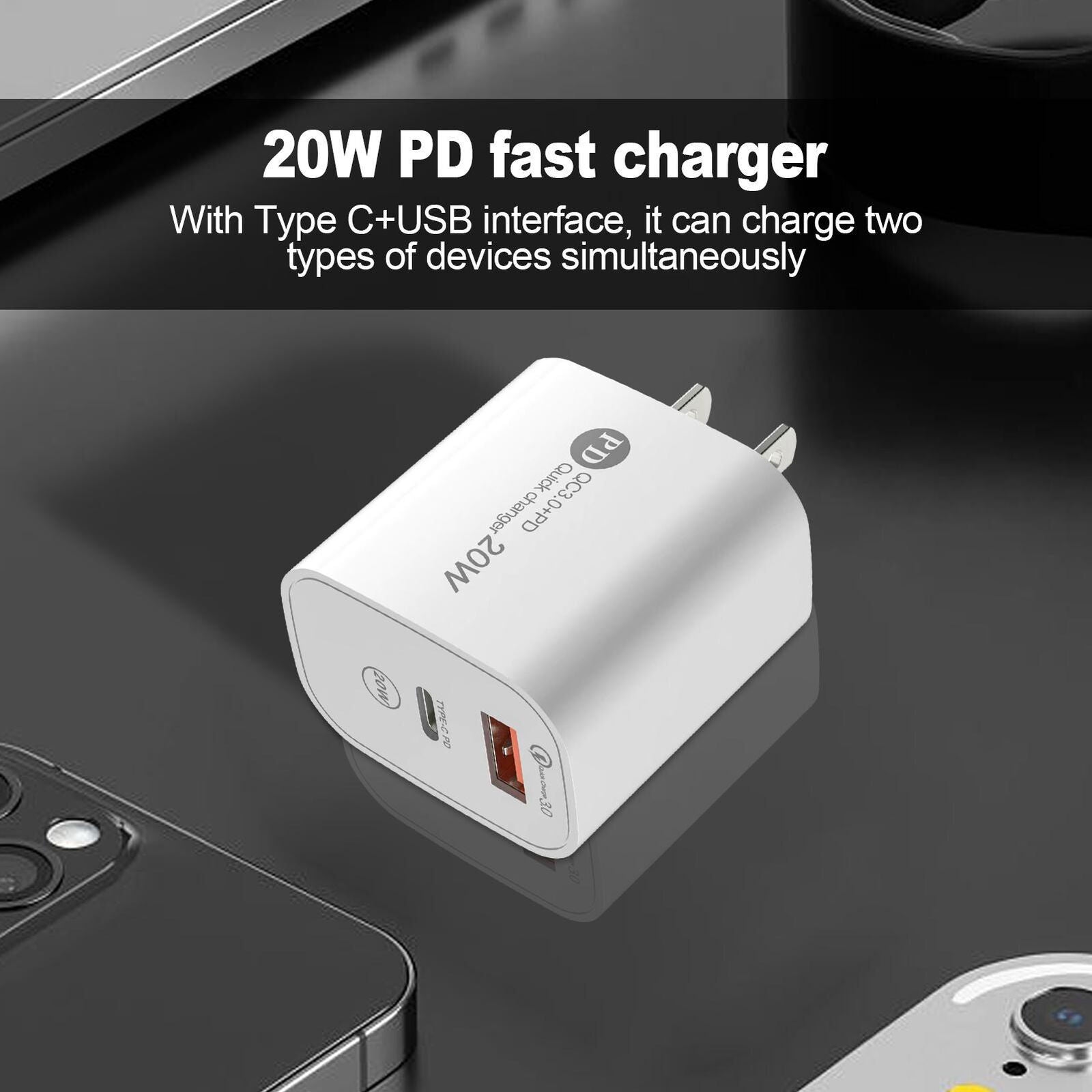 new PD20W USB A and Type C Fast Charging Block Double USB Plug QC3.0 Power Cube koeek - KOEEK