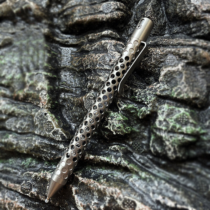 TC4 Titanium Pocket Double Locked Ball Pen Lightweight Hollowed Design EDC Pen 07FC0E-D4 - KOEEK