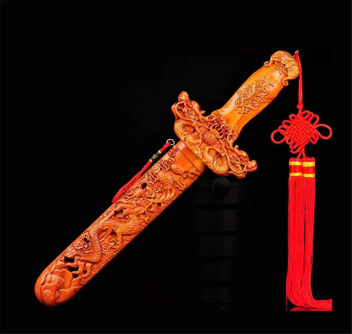 30cm Traditional Chinese Dragon Design Peach Wood Sword Drive Out Evil Spir 07FC0E-D4 - KOEEK