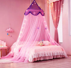Bed Canopy with Lights,Bed Canopy for Girls Canopy Bed Curtains Girls Bedroom 07FC0E-D4 - KOEEK