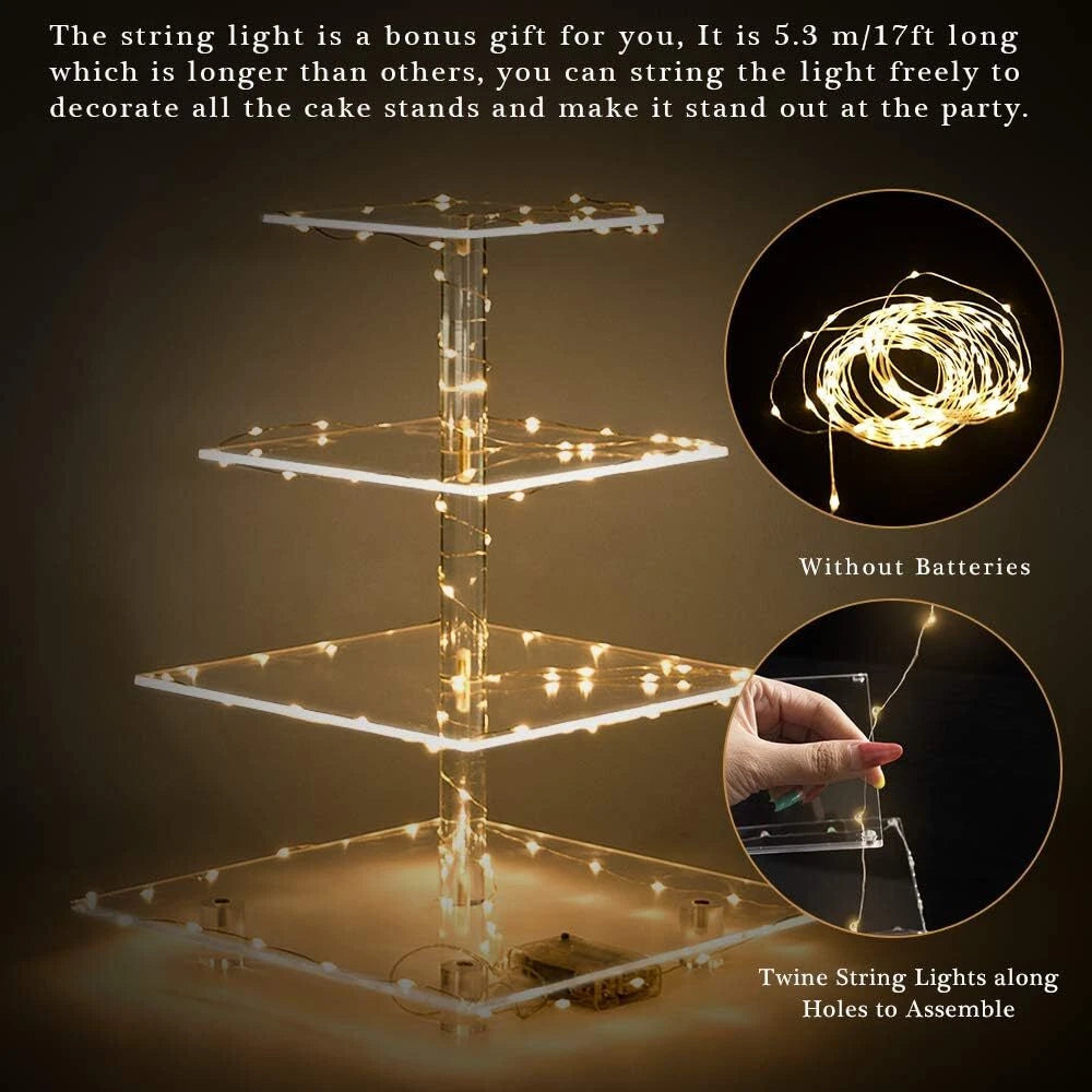 4 Tier Cupcake Stand Acrylic Tower Display with LED Light Premium Holder Dessert 07FC0E-D4 - KOEEK