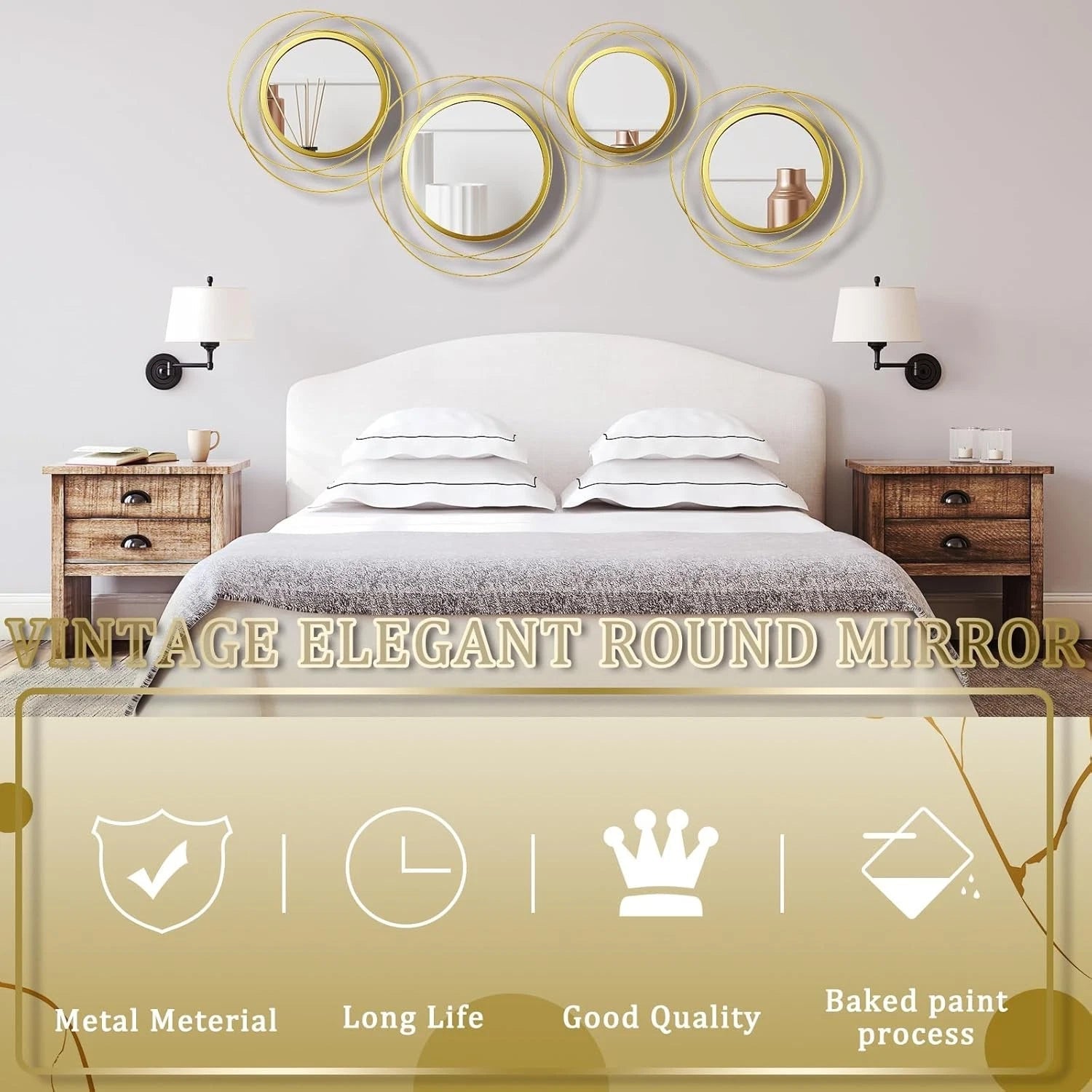4 Pcs Decorative Wall Mirror Round Mirror Gold Circle Mirror Ring Metal Mirror 07FC0E-D4 - KOEEK