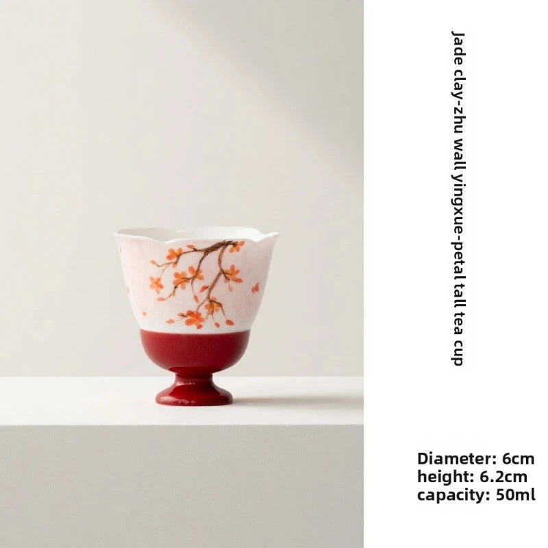 50ml High-foot Flower Mouth Master Cup Hand-painted Red Plum Kung Fu Tea Set 07FC0E-D4 - KOEEK