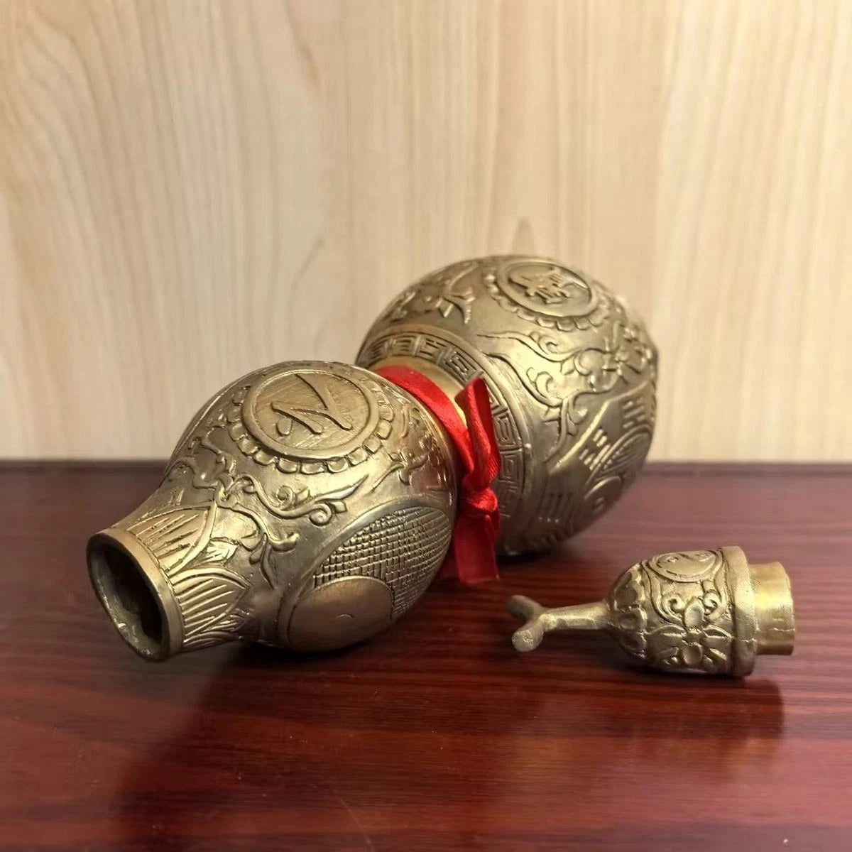 18cm Brass Taiji Bagua Gourd Figurine Hollow With Lid Feng Shui Home Decor 07FC0E-D4 - KOEEK