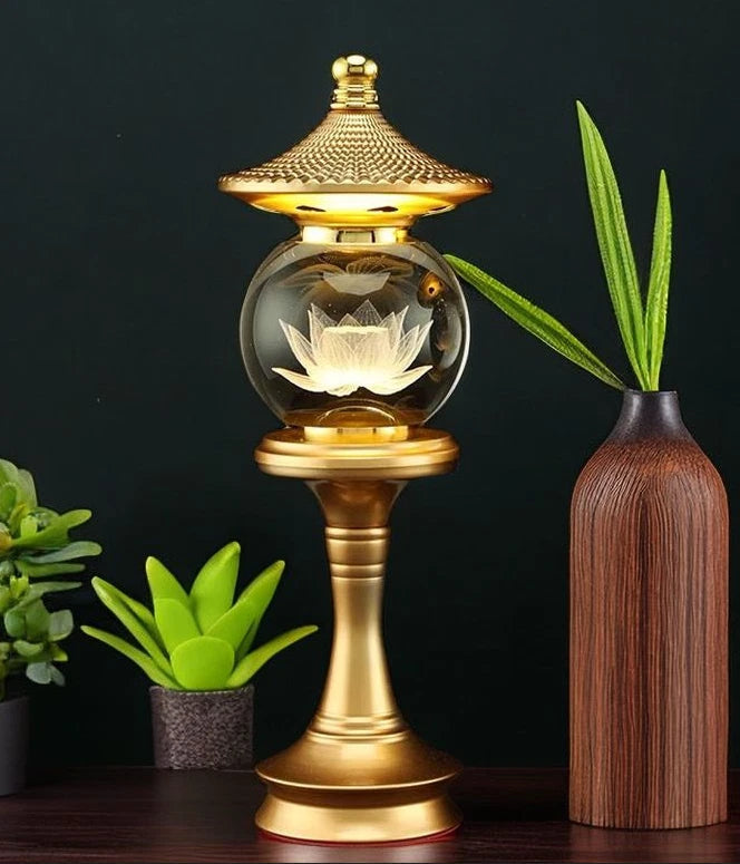 1pair 27cm Buddhist Temple Lotus Light LED Tricolor Crystal Buddha Offering Lamp 07FC0E-D4 - KOEEK