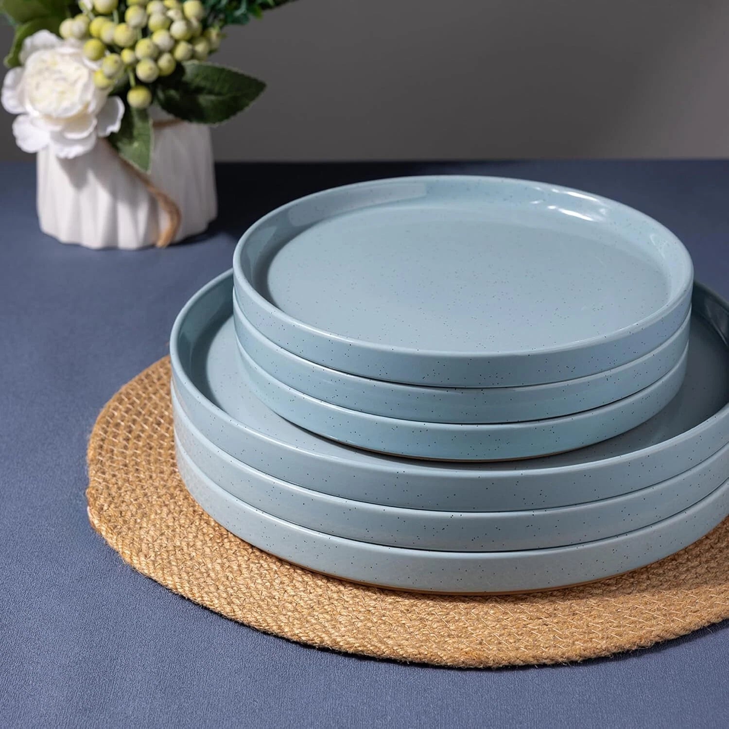 Ceramic Dinnerware Set for 4 | Unglazed Pottery Speckled Plate and Bowl 07FC0E-D4 - KOEEK