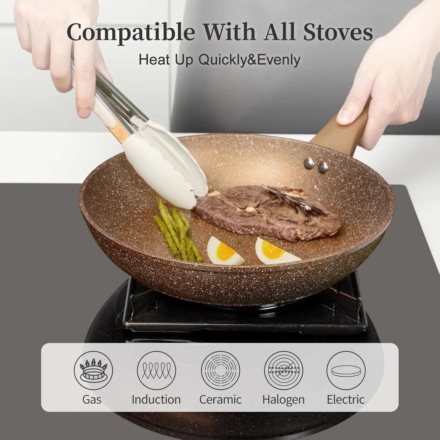Frying Pan Set with Lid - Nonstick Cookware Set 3 Piece, Granite Cookware Set 07FC0E-D4 - KOEEK
